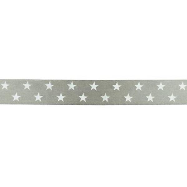 Satinband 25mm Breit mit Weißen Sternen Ø 10mm in Dunkelgrau